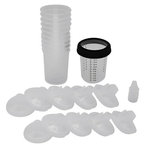 Automotrices de pintura de pistolas, tazas de pintura para automóviles - Pintura de pistolas spray tazas de revestimiento y tapas,5 enchufes Herramienta de agitador con anillo de retención 10 tapas pa