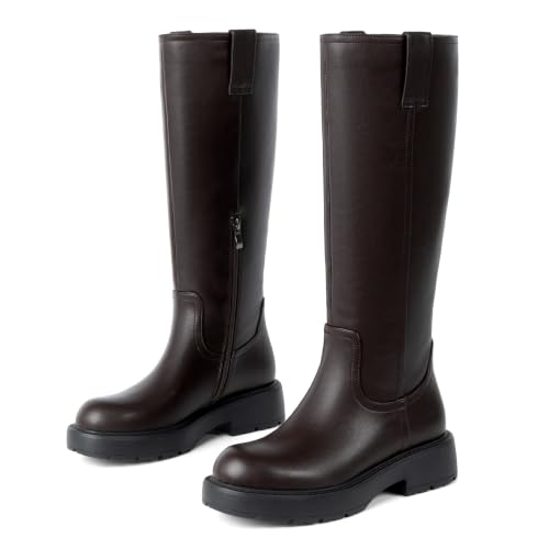 Image of VIUGJNEX Knee High Boots Women Low Heel Flat Chunky Fall Tall Riding Boots
