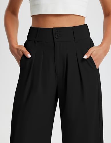 Libin Women's Wide Leg Dress Pants High Waisted Button Pleated Business Work Pants Casual Slacks Trousers with Pockets3