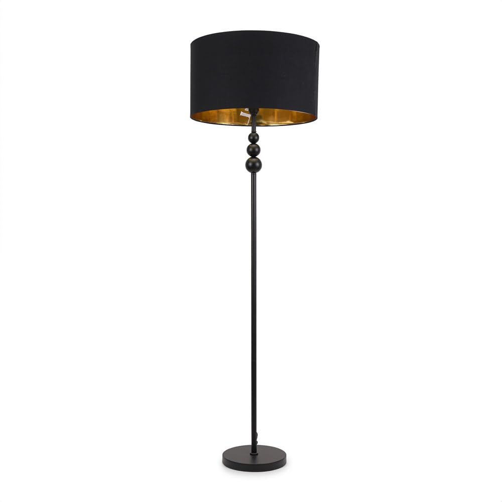 B&Q -  Marissa Matte Black Stacked Ball Floor Lamp With Black/gold Shade