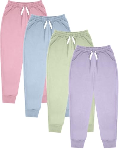 4 Pairs Kids Joggers Girls Boys Toddlers' Sweatpants Soft Athletic Girls Lounge Pants with Pockets and Drawstring