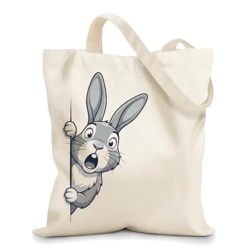 Cute Bunny Gifts for Women Canvas Tote Bag Bunny Stuff Gifts for Women Girls Bestie Birthday Anniversary Appreciation Reusable Shoulder Tote Bag for Grocery Shopping Travel Gym with Inner Pocket
