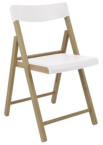 FSC Cadeira Dobrável Tramontina Potenza em Madeira Tauari com Acabamento Lixado com Assento e Encosto Branco.