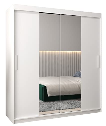 Armoire à Portes coulissantes Tokyo 1 180 Armoire avec Tringle et étagère Armoire de Chambre à Coucher avec Miroir (Blanc Mat)