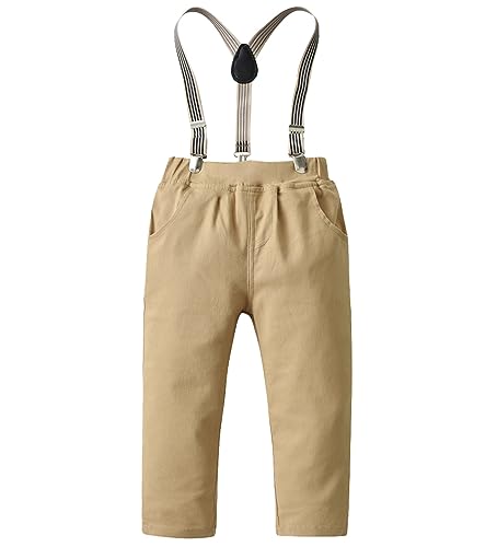 Image of SANGTREE Boys Gentleman Clothes Set, Short Sleeve Shirt with Bowtie + Suspender Pants Outfit, 3 Months - 6 Years