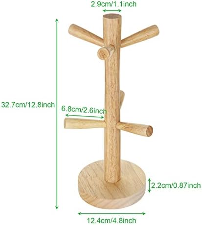 2 Pack Wooden Mug Tree 6 Mugs, Wooden Eco-Friendly Coffee Cup Mug Tree Holder Stand for Coffee Cup Mug Tea Jewelry Earrings Necklace