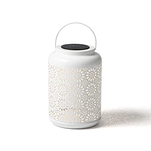 Glitzhome Solar Lantern White Metal Cutout Flower Outdoor Hanging Solar Light with Handle for Garden Patio Yard Outdoor Decor by Glitzhome - Used condition - US$18.81