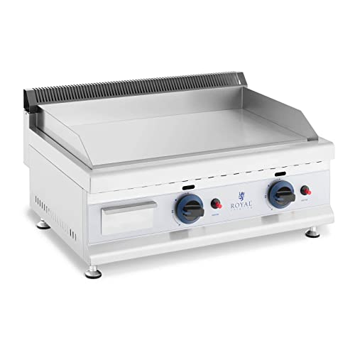 Royal Catering Plancha À Gaz En Inox Grill Professionnel 60 cm 2 Zones De Cuisson RC-GGF600 (Plaque 60 x 40 cm, 20 mbar, Gaz Naturel, 50-300 °C, Lisse, Évacue La Graisse)
