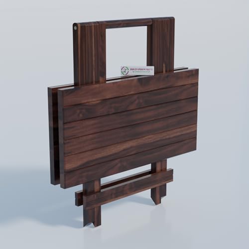 Image of Jangid Handicraft Patio Folding /Foldable Coffee Table for Garden, Outdoor & Balcony, Square, Solid Wood Sheesham, Walnut Finish