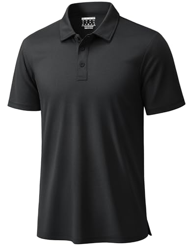 TACVASEN Mens Polo Shirts Short Sleeve Dry Fit Performance Breathable Golf Shirt with Collar Tennis Casual Business Work Black, L