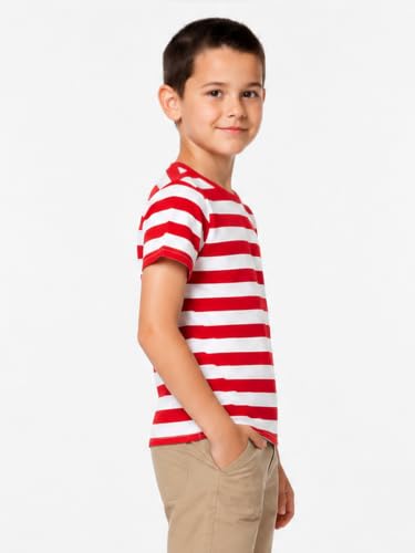 Image of LittleSpring Boys Girls T Shirt Rainbow Striped Cotton Crewneck Tees for Kids Fashion