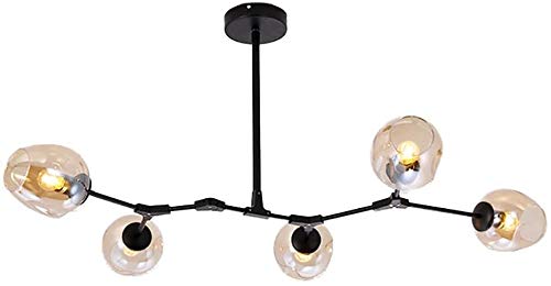 AMNOUR Chandelier E27 Nordic Glass Ball Chandelier Adjustable Height,Matte Black Sputnik Chandelier,E26 Metal Hand Blow Branches Pendant Light,79" Mid Century Globe Light Fixtures