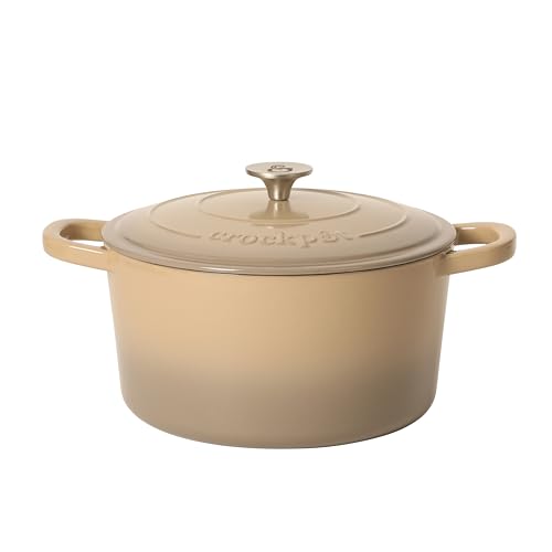 Image of Crock-Pot Artisan 5-Quart Enameled Cast Iron Dutch Oven Pot with Lid, Round, Gradient Taupe, Oven Safe Cookware