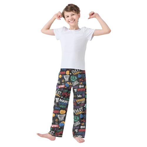 ZZXXB Funny Basketball Boys Long Pants Soft Trousers Elastic Waist Kids Lounge Bottoms with Pockets S-XL2