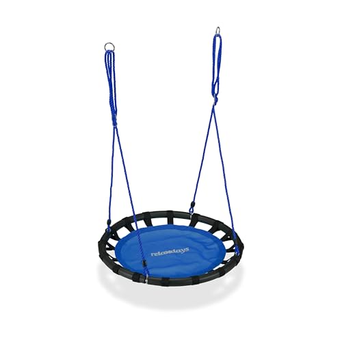 Relaxdays Balançoire nid d'oiseau rond 80 cm à suspendre panier enfant adulte jardin extérieur 100 kg , bleu