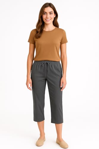 Capri Pants for Women Casual Summer High Waisted Wide Leg Linen Pants 2025 Cotton Comfy Loose Capris with Pockets2