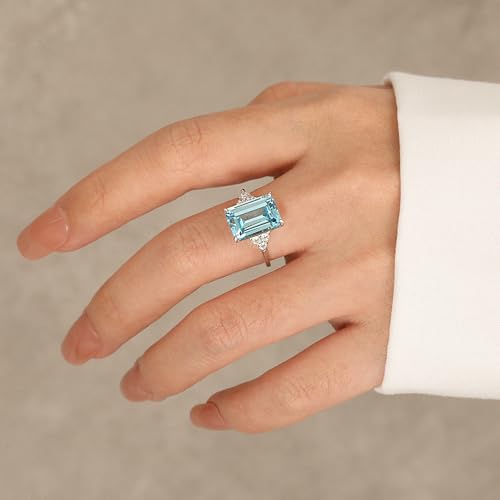 LOVECOM Sea Blue Topaz Engagement Ring 925 Sterling Silver Square Cut Aquamarine Ring March Birthstone Promise Ring for Her CZ Cubic Zirconia Wedding Ring Jewelry Birthday Gift for Mom4