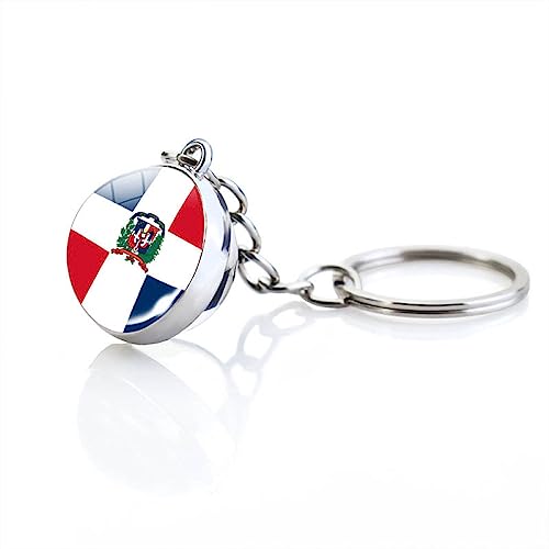 Porte-Clés Pendentif Boule De Verre Drapeau De La Dominique - Porte-Clés Mini Drapeau Du Pays Des Amériques Dominique,Souvenirs De Nouveauté Porte-Clés Du Monde National Pour Hommes Femmes Couple