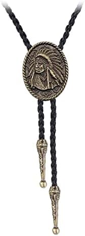 JPJZY BRBAM American Indian Style Western Cowboy Native American Bolo Tie Retro Solar Calendar Leather Bolo Necktie (American Indian 1-Gold)