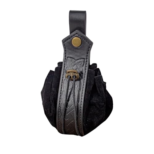 Image of Leather Belt Pouch Medieval Vintage Renaissance Viking LARP Cosplay Costumes Drawstring Coin Purse Phone Holder Waist Bag (A-Black)