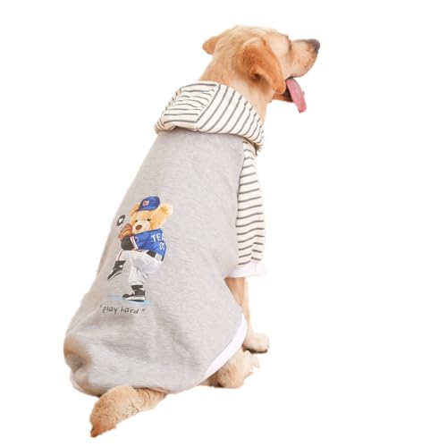 Morycat犬の服 縞柄 厚手 アウター パーカーコスチューム かわいいクマの絵柄 柔らかい Tシャツ もこもこ 半袖 洋服 秋冬 防寒 人気 お散歩 お出かけ 小中大型犬 (グレー,4XL)