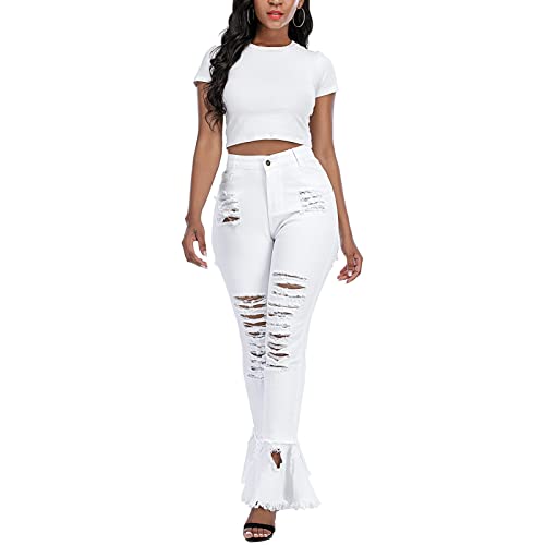 Ripped Jeans Womens Bell Bottom Jeans for Women High Rise Flare Pants Destroyed Distressed Skinny Retro Denim2