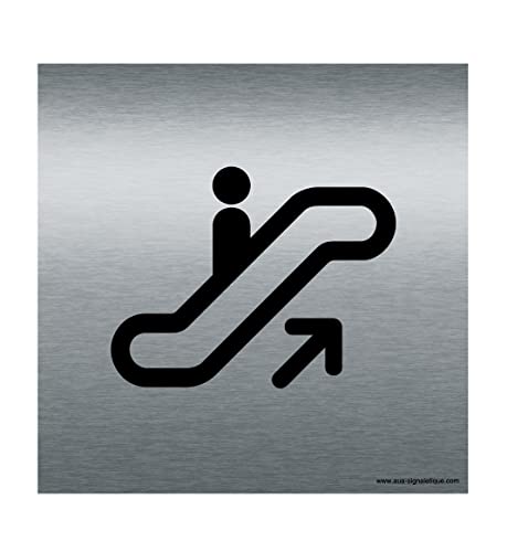 AUA SIGNALETIQUE - Plaque Alu Brossé Escalator - 130x130 mm, Alu Argent