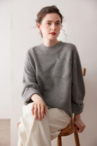 2025 Round-Neck Cashmere Sweater，Long-Sleeved Soft Sweater with Slant Pockets，Suitable for Home, Office, and School Use3