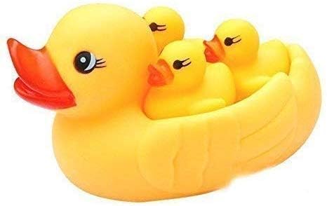 AGC Duck Squezze Toy Mother Duck with Three Kids Duckies with Chu Chu Sound Duck Family Baby Floating Play Water Pool Tub Bathing Toy Set, Yellow Toy Set for Kids Baby Toy (Duck Family 4 in 1 Toy)
