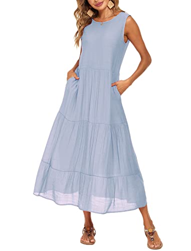 Image of Halife Women's Summer Casual Maxi Dresses Flowy Ruffle Boho Long Dresses with Pockets