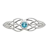 Alexander Castle 925 Sterling Silver Celtic Brooch for Women - Ladies Brooch Pin with Blue Cubic Zirconia & Jewellery Gift Box - 34mm