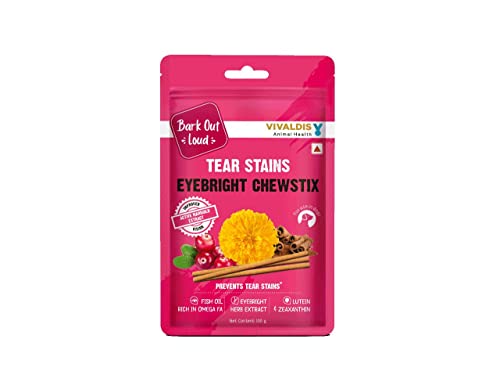 Bark Out Loud by Vivaldis – Tear Stains Eyebright Chewstix | Active Marigold Extract, Rich in Omega FA for Dog, 100 gm Dog Treats