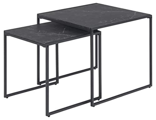 AC Design Furniture Ingelise - Set di 2 tavoli quadrati con piano in marmo nero, design minimalista, tavolino da salotto, tavolo d'accento e corridoio, 1 pezzo