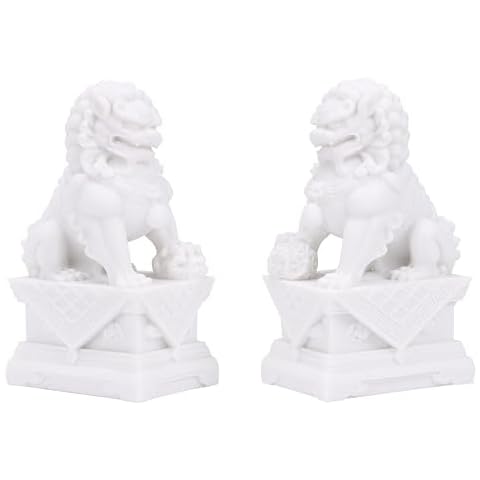Foo Dogs Statues Pair Guardian Lion Statues Fu Foo Dogs White Statues Chinese Feng Shui Decor Housewarming Congratulatory to Ward Off Evil Energy (White) Cover