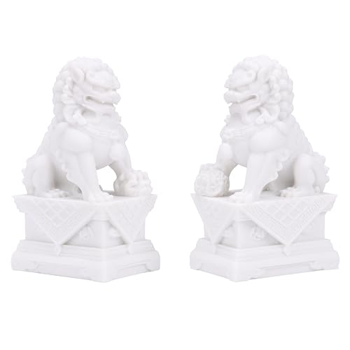 Foo Dogs Guardian Lion Statuen – Weißes chinesisches Feng Shui Dekor – Fu-Paar für Einweihungsfeiern, Glückwünsche und Abwehr böser Energie