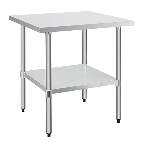 Image of COOLCHEF Stainless Steel Work Table 30 x 30 Inch, NSF Commercial Prep Table with Undershelf, Heavy Duty Food Prep Workstation