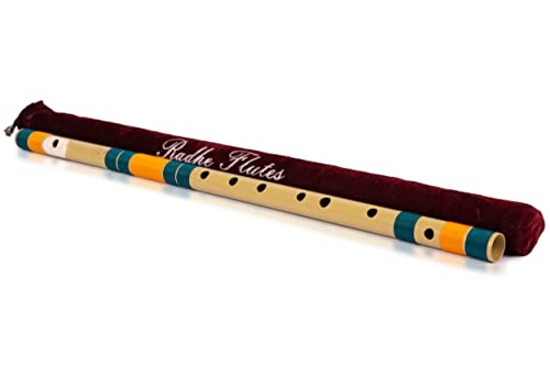 Image of Radhe Flutes PVC Fiber Bass G With Velvet Cover (Beige Flute With dark green & Orange Threads)