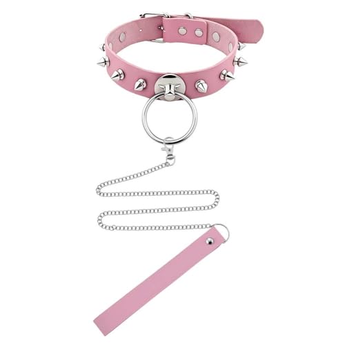 Studded Choker Necklace for Women Custom Human Leash and Collar Set Role Play Accessory Adult Bedroom Cosplay Submissive Punk Goth Spiked Choker Halloween Costume Leather Neck Chain Couple Sexy Gift