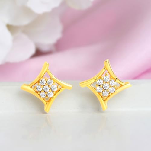 Image of ZAVYA 925 Sterling Silver Cubic Zirconia Circular Gold Plating Earrings | | Gift for Women and Girls | With Certificate of Authenticity and 925 Hallmark