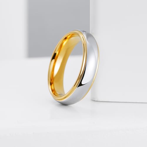 King Will 6mm Tungsten Ring for Men Women Gold/Rose Gold Silver Two-Tone Wedding Band - Engagement Ring for Couples, Domed Polished Finish, Step Edge, Comfort Fit, Size 7-12, Jewelry Box Included3