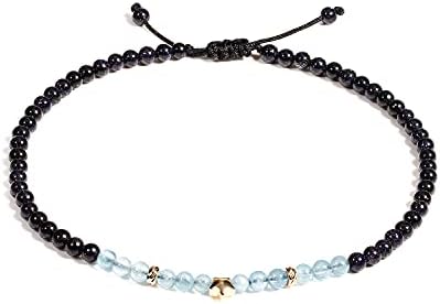 Jewboo Aquamarine with Blue Sandstone Anklet Bracelet for Women Good Luck Star Charm Gem Stones Yoga Meditation Healing Crystals