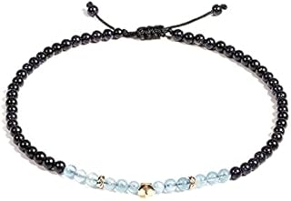 Jewboo Aquamarine with Blue Sandstone Anklet Bracelet for Women Good Luck Star Charm Gem Stones Yoga Meditation Healing Crystals