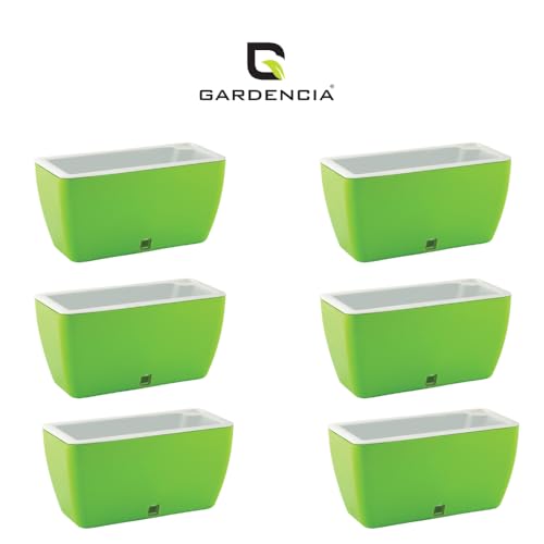 Image of GARDENCIA Self Watering Flower Pots for Outdoor Indoor Gardening /Rectangle Big Plant Pot with Polypropylene UV Material /Decorative Modern Gamla (Green, Pack of 6)