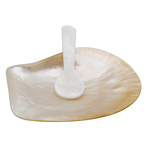 ZUDKSUY 2 Pcs Natural Shell Plate Set, Mother of Pearl Caviar Plate and Pearl Spoon, Caviar Spoon and Dish Set for Jewelry, Appetizers, Desserts, Decorations