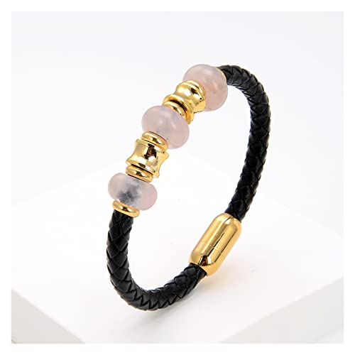 Bracelet améthyste naturelle anti-ternissement en cuir tressé et acier inoxydable doré