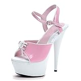 Damen Plateau Große Größe Sandalen mit 6 Zoll High Heels, Mode Party Kleid Pumps, geeignet für Nightclub Pole Dance,Rosa,38 EU