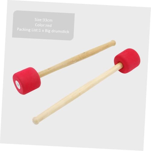 Baqueta para bombo ibasenice, 1 unidad, mango de madera, cabeza acolchada de caucho para notas graves reforzadas, color rojo miniatura 2