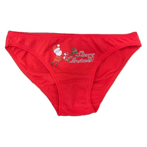 Pinochukka Bragas para Mujer Feliz Navidad Rojo Estampado de Papá Noel Bragas Braguitas Calzoncillos Liso Estilo Bikini Lencería Ropa Interior, rosso, M
