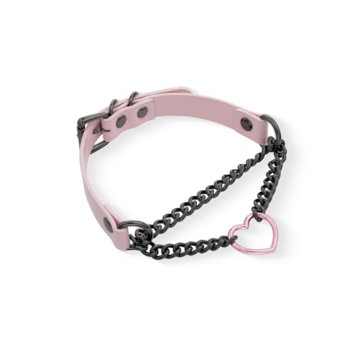 Black/Pink Leather Choker Necklace For Women,Handmade Adjustable ...