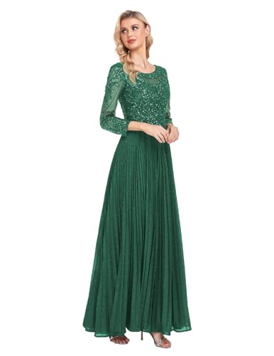 ForElise Mother of The Bride Dresses for Wedding 3/4 Sleeve Lace Appliques Long Formal Evening Dress2